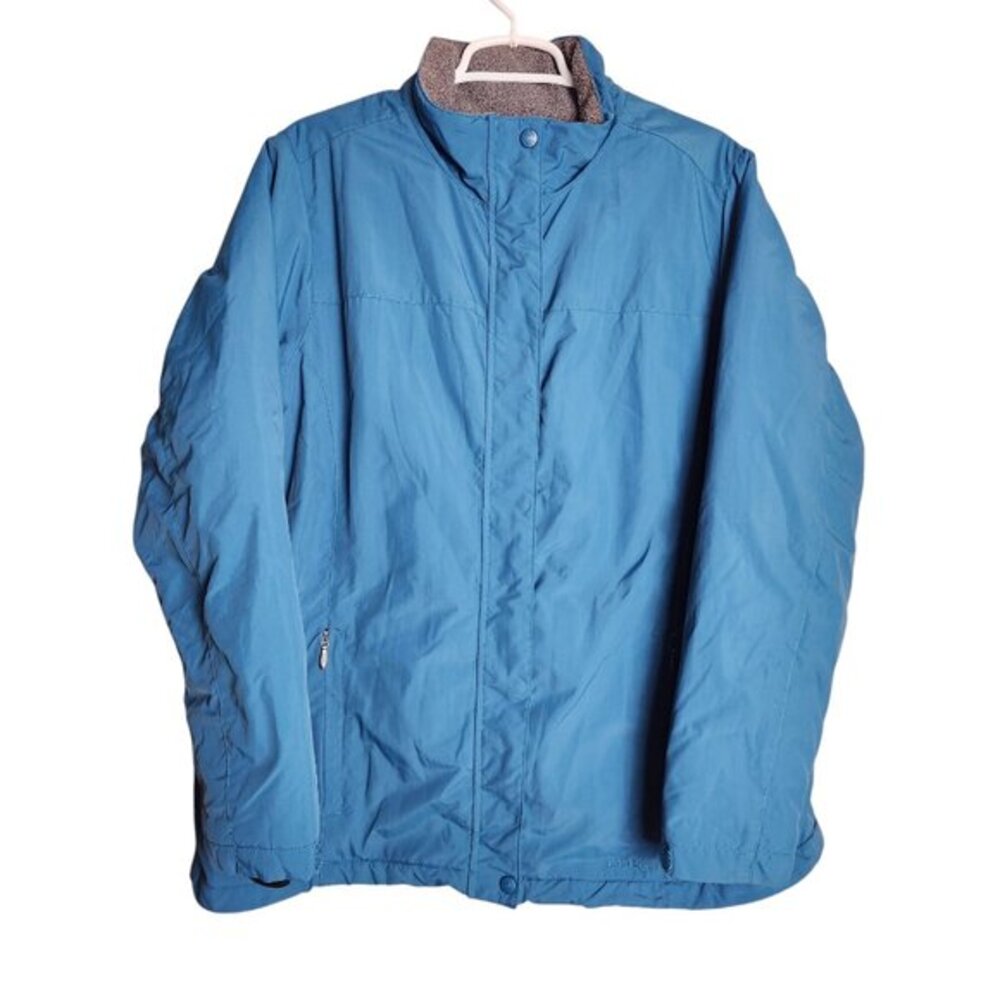 LL Bean Women 1X Blue Nylon Shell Polyester Line Full Zip Snap Coat Plus Size
